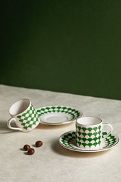 Hermia Peyda Dark Green Juego de tazas de café de porcelana